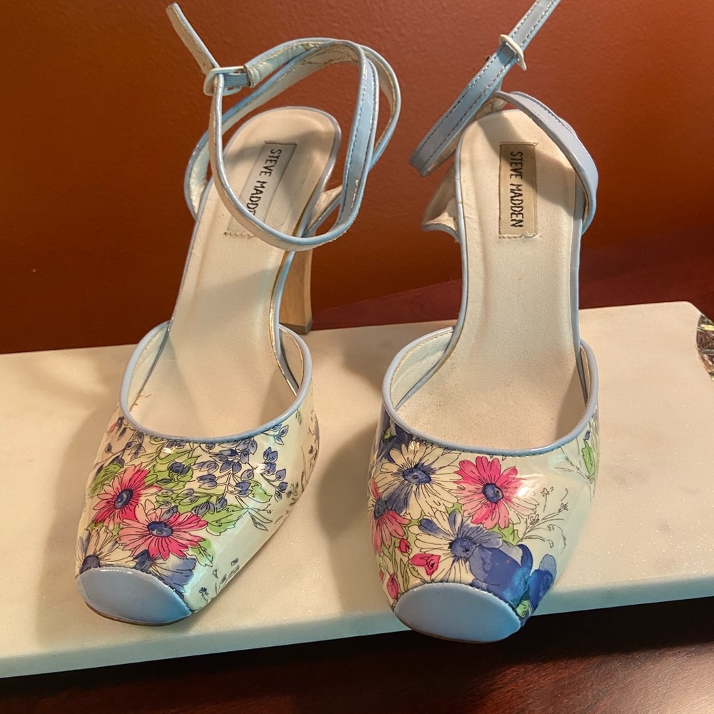 Steve Madden Floral Heels - Blue and Multicolor
